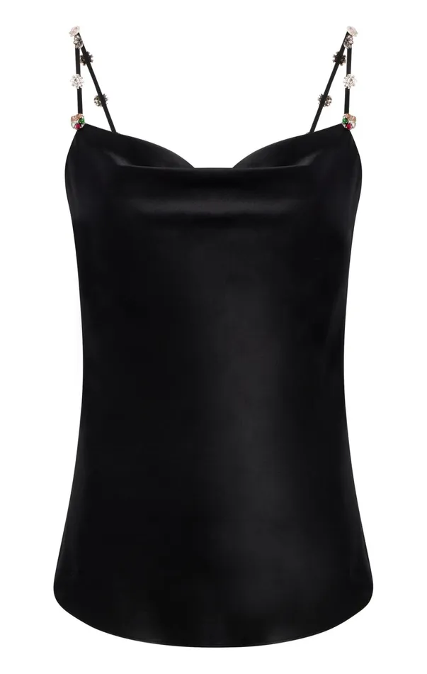 Women Tank Tops and Camisoles Cinq Sept Bohemian Rhinestone Marta Cami Black