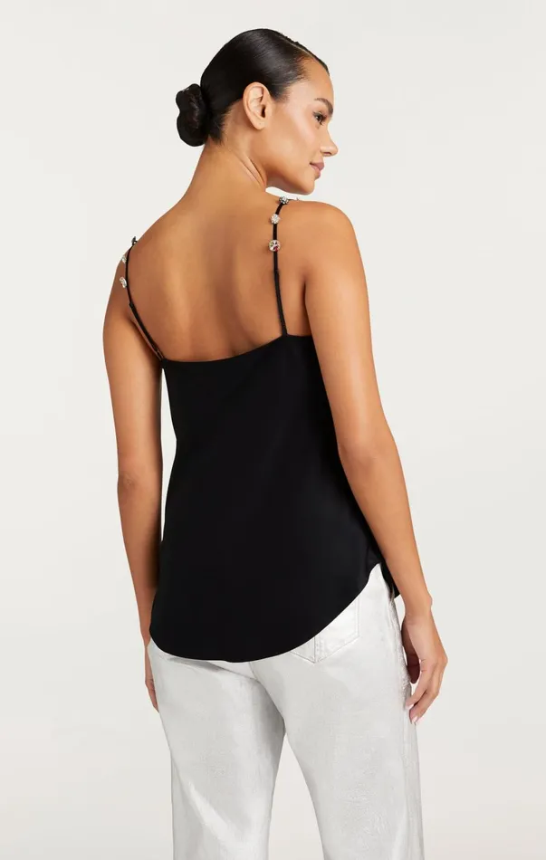 Women Tank Tops and Camisoles Cinq Sept Bohemian Rhinestone Marta Cami Black