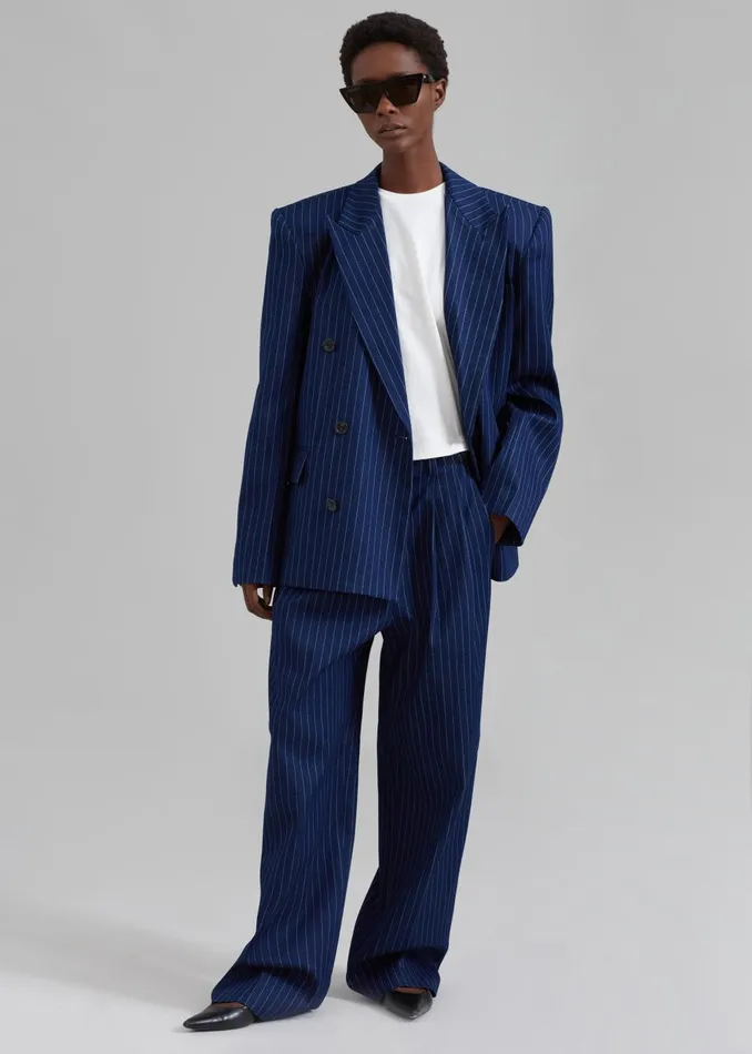 Women Tansy Denim Pants 8211 Navy Pinstripe The Frankie Shop Bottoms