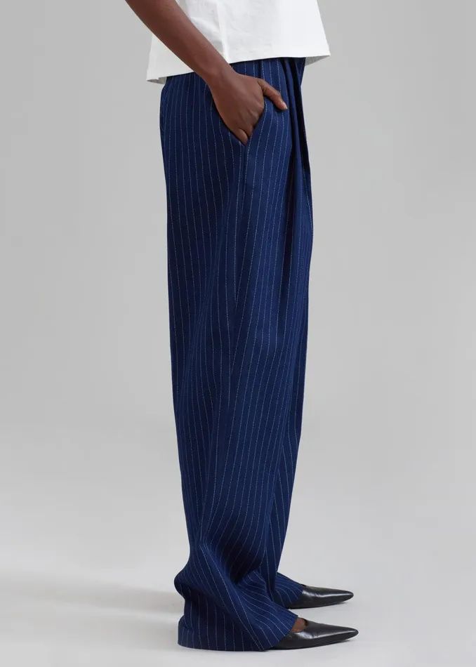 Women Tansy Denim Pants 8211 Navy Pinstripe The Frankie Shop Bottoms