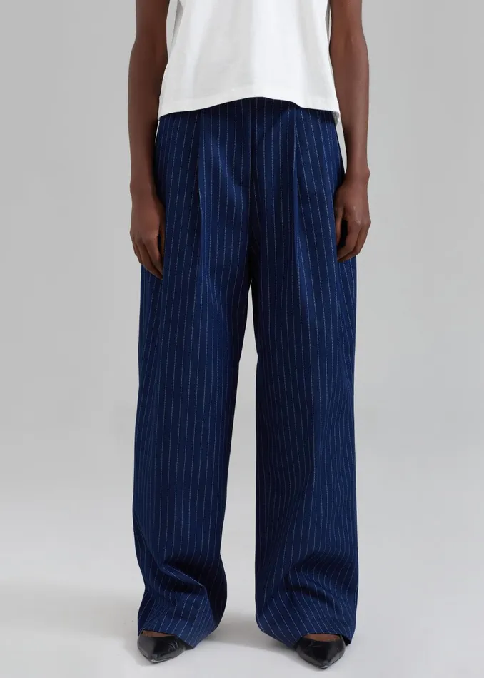 Women Tansy Denim Pants 8211 Navy Pinstripe The Frankie Shop Bottoms