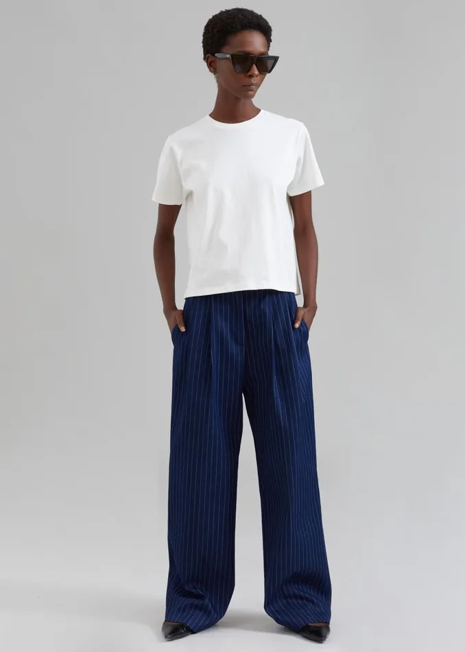 Women Tansy Denim Pants 8211 Navy Pinstripe The Frankie Shop Bottoms