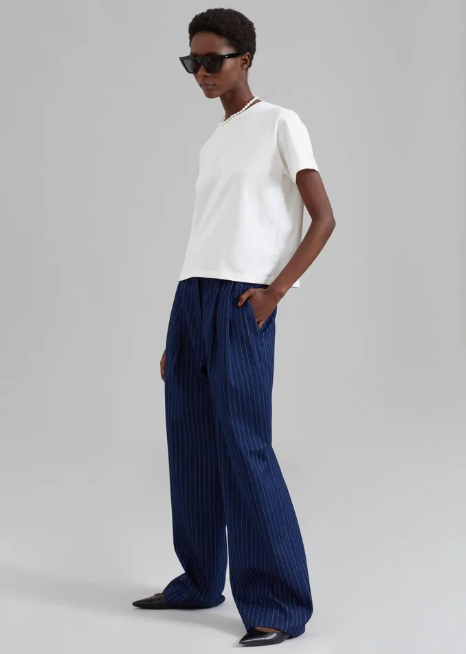 Women Tansy Denim Pants 8211 Navy Pinstripe The Frankie Shop Bottoms