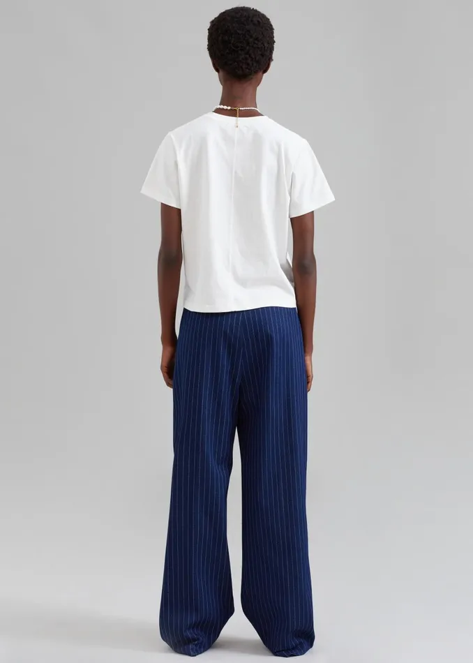 Women Tansy Denim Pants 8211 Navy Pinstripe The Frankie Shop Bottoms