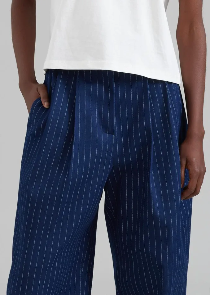 Women Tansy Denim Pants 8211 Navy Pinstripe The Frankie Shop Bottoms