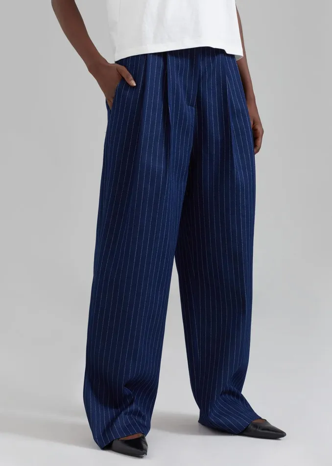 Women Tansy Denim Pants 8211 Navy Pinstripe The Frankie Shop Bottoms