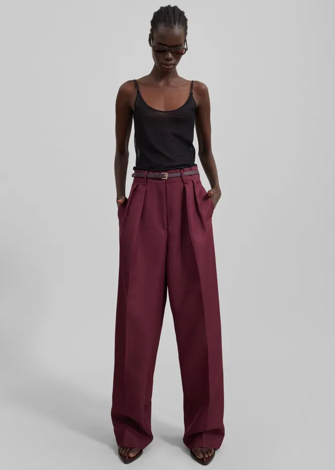Women Tansy Pleated Trousers 8211 Burgundy The Frankie Shop Bottoms