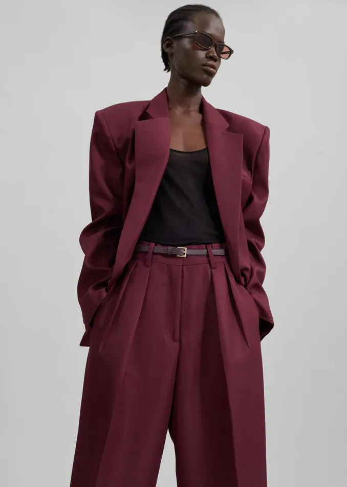 Women Tansy Pleated Trousers 8211 Burgundy The Frankie Shop Bottoms
