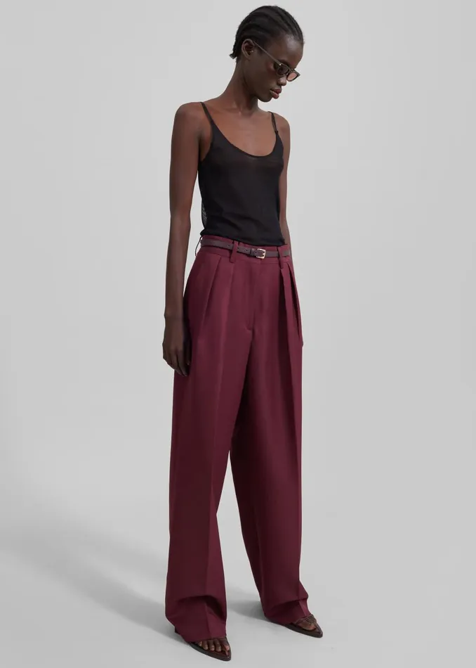 Women Tansy Pleated Trousers 8211 Burgundy The Frankie Shop Bottoms