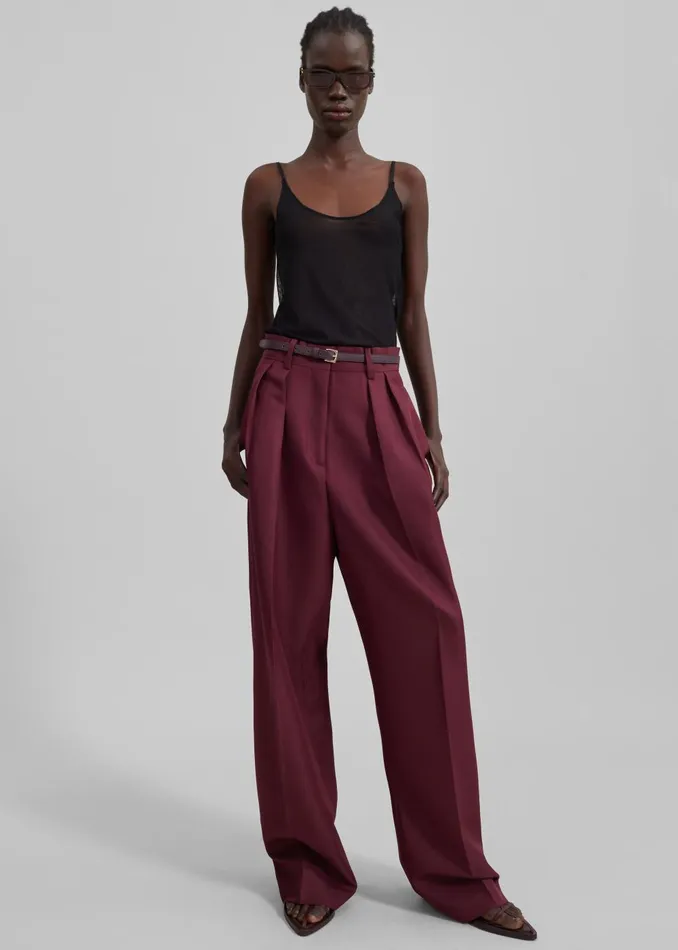Women Tansy Pleated Trousers 8211 Burgundy The Frankie Shop Bottoms