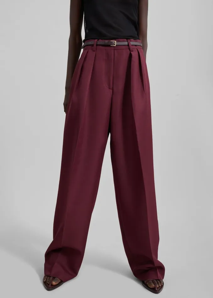 Women Tansy Pleated Trousers 8211 Burgundy The Frankie Shop Bottoms