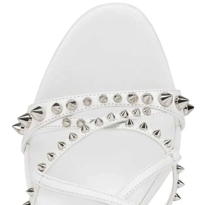 Women Tatooshka Spikes 100 Mm Strappy Sandals 8211 Kid Leather And Spikes 8211 Bianco Christian Louboutin Sandals and Slides
