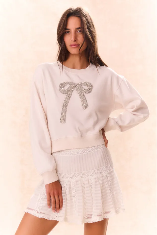 Women Tees and Fleece LoveShackFancy Rylan BowEmbellished Fleece Pullover Sugar Cookie