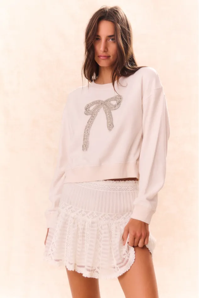Women Tees and Fleece LoveShackFancy Rylan BowEmbellished Fleece Pullover Sugar Cookie