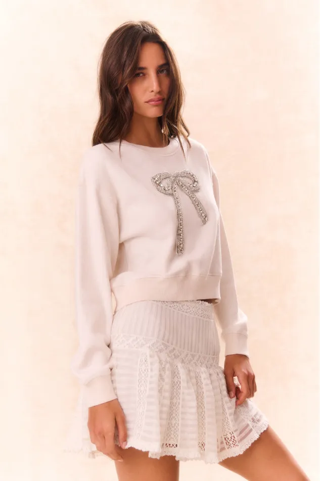 Women Tees and Fleece LoveShackFancy Rylan BowEmbellished Fleece Pullover Sugar Cookie