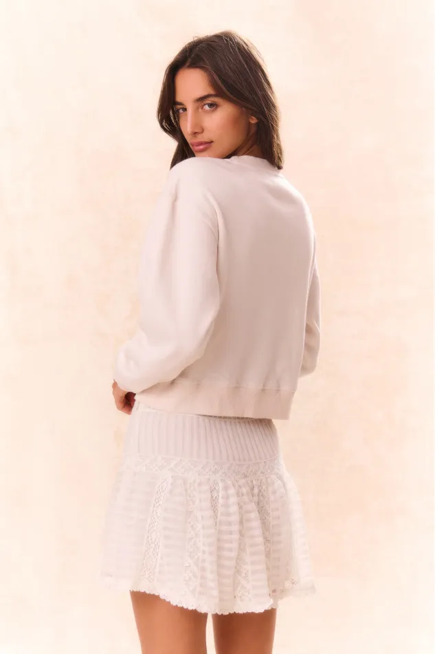 Women Tees and Fleece LoveShackFancy Rylan BowEmbellished Fleece Pullover Sugar Cookie