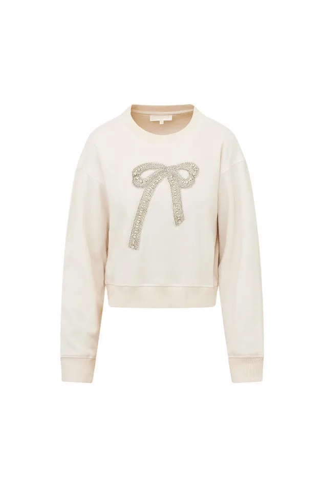 Women Tees and Fleece LoveShackFancy Rylan BowEmbellished Fleece Pullover Sugar Cookie