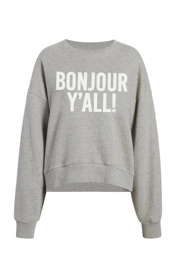 Women Tees and Pullovers Cinq Sept Bonjour Y039all Brandy Pullover Heather Greywhite