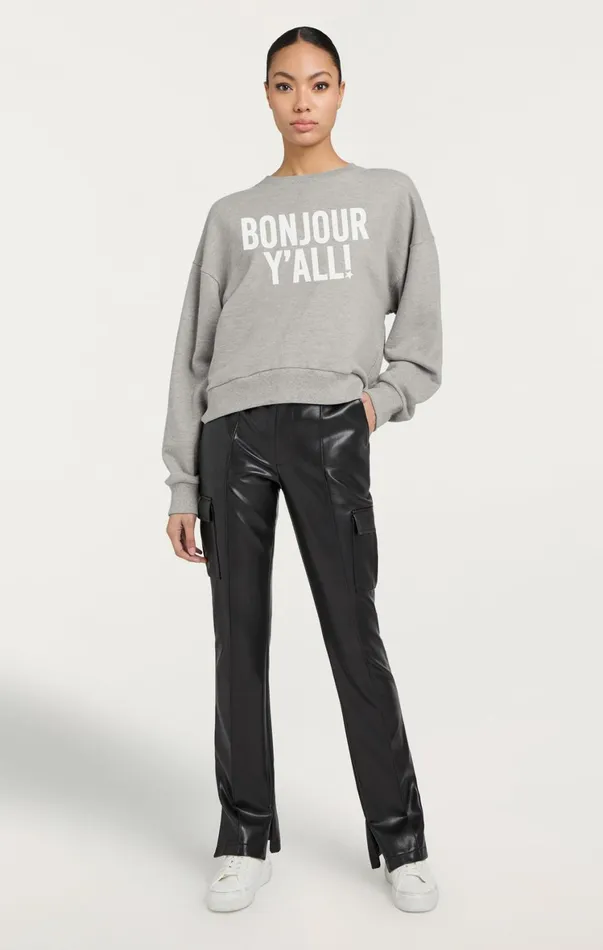 Women Tees and Pullovers Cinq Sept Bonjour Y039all Brandy Pullover Heather Greywhite