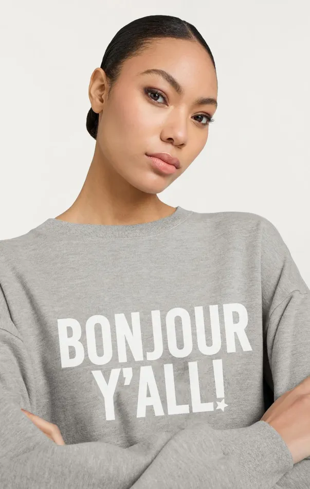 Women Tees and Pullovers Cinq Sept Bonjour Y039all Brandy Pullover Heather Greywhite