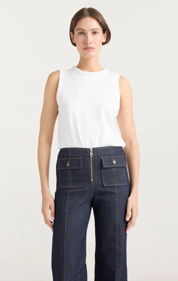 Women Tees and Pullovers Cinq Sept Sleeveless Braided Tee White