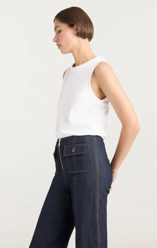 Women Tees and Pullovers Cinq Sept Sleeveless Braided Tee White