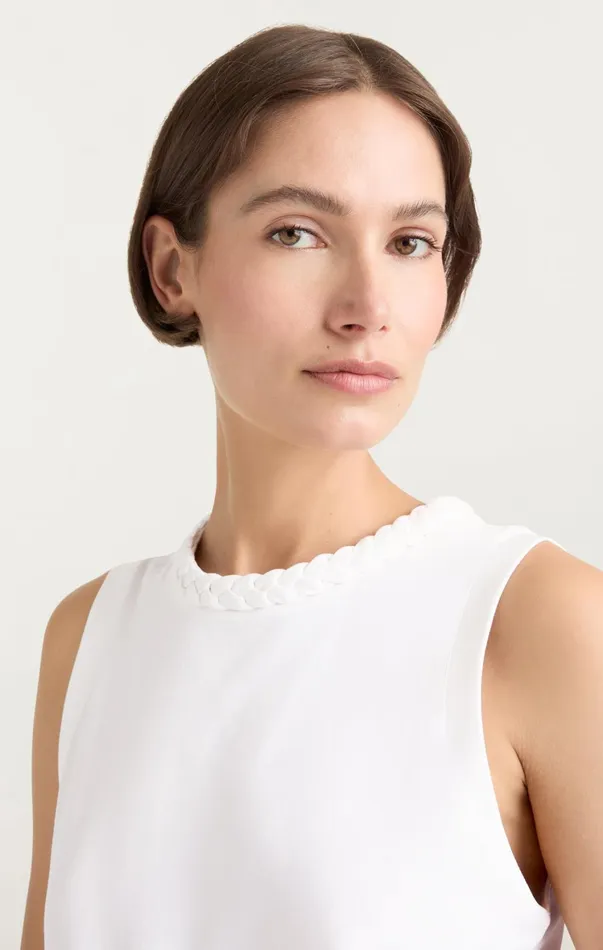 Women Tees and Pullovers Cinq Sept Sleeveless Braided Tee White