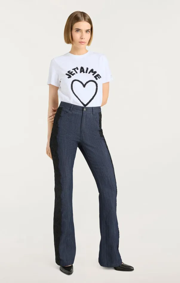 Women Tees and Pullovers Cinq Sept Textured Je T039aime Tee Whiteblack