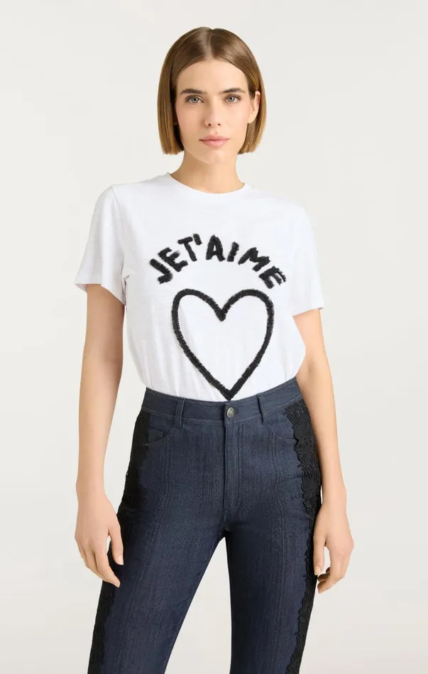 Women Tees and Pullovers Cinq Sept Textured Je T039aime Tee Whiteblack