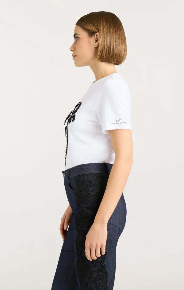 Women Tees and Pullovers Cinq Sept Textured Je T039aime Tee Whiteblack