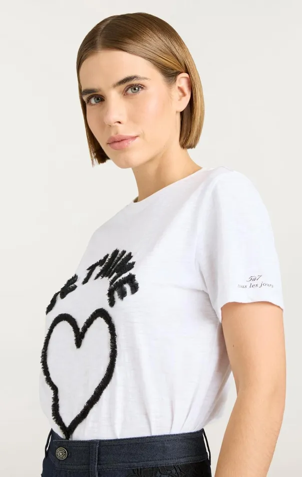 Women Tees and Pullovers Cinq Sept Textured Je T039aime Tee Whiteblack
