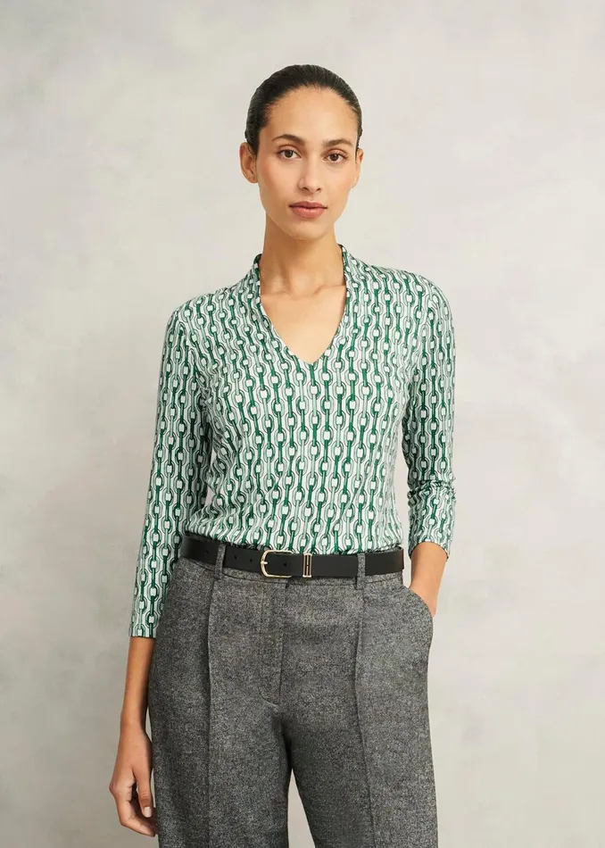 Women Tops Hobbs Aimee Printed Top Green Ivory