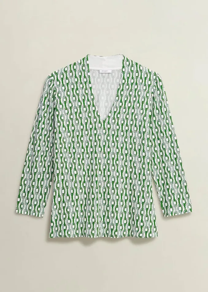 Women Tops Hobbs Aimee Printed Top Green Ivory