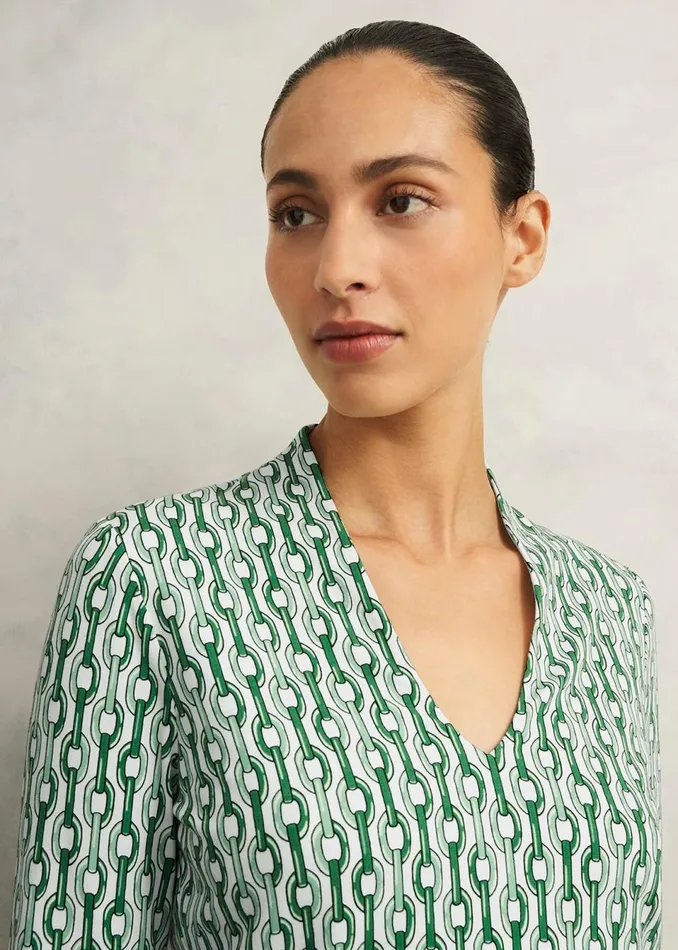 Women Tops Hobbs Aimee Printed Top Green Ivory