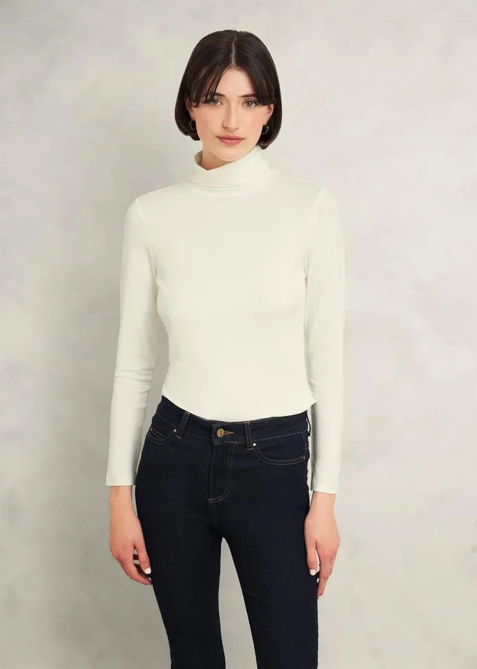Women Tops Hobbs Mischa Roll Neck Top Hobbs Ivory