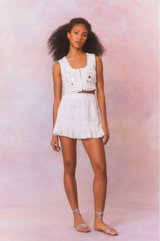 Women Tops LoveShackFancy Cayman Embellished Bustier Top True White