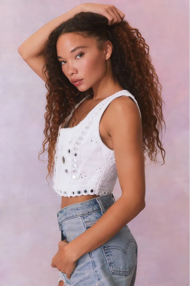 Women Tops LoveShackFancy Cayman Embellished Bustier Top True White