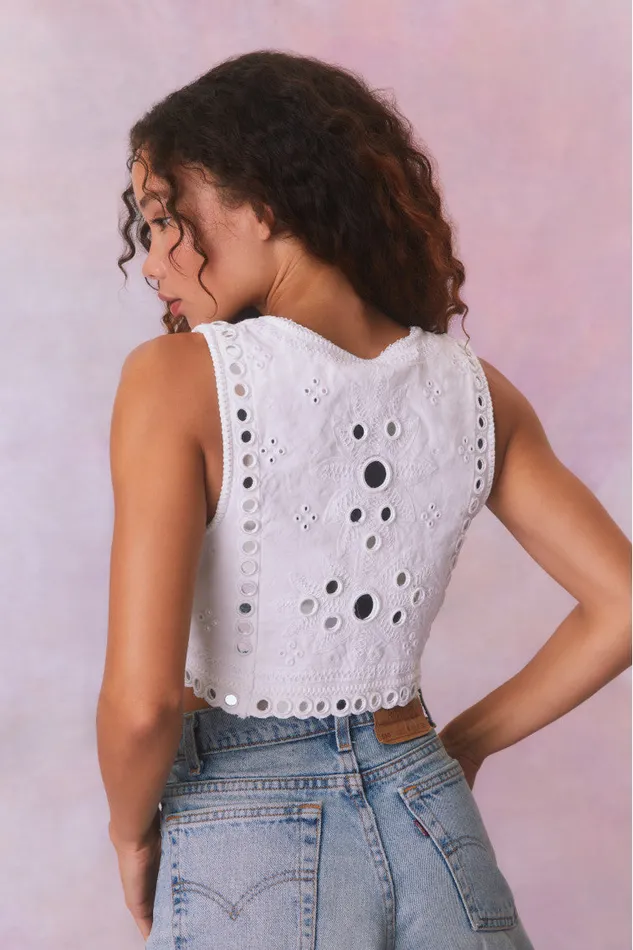 Women Tops LoveShackFancy Cayman Embellished Bustier Top True White