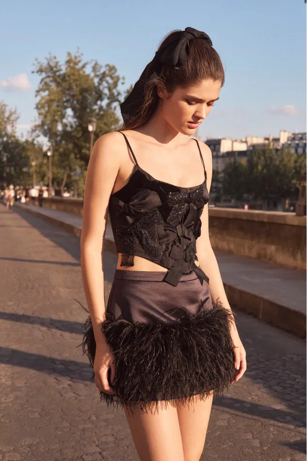 Women Tops LoveShackFancy Woodley Bow Bustier Top Black