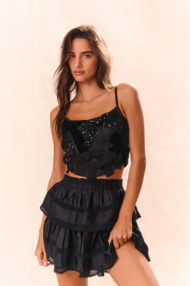Women Tops LoveShackFancy Woodley Bow Bustier Top Black