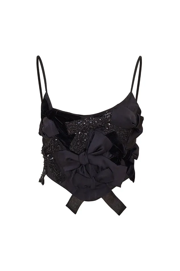 Women Tops LoveShackFancy Woodley Bow Bustier Top Black