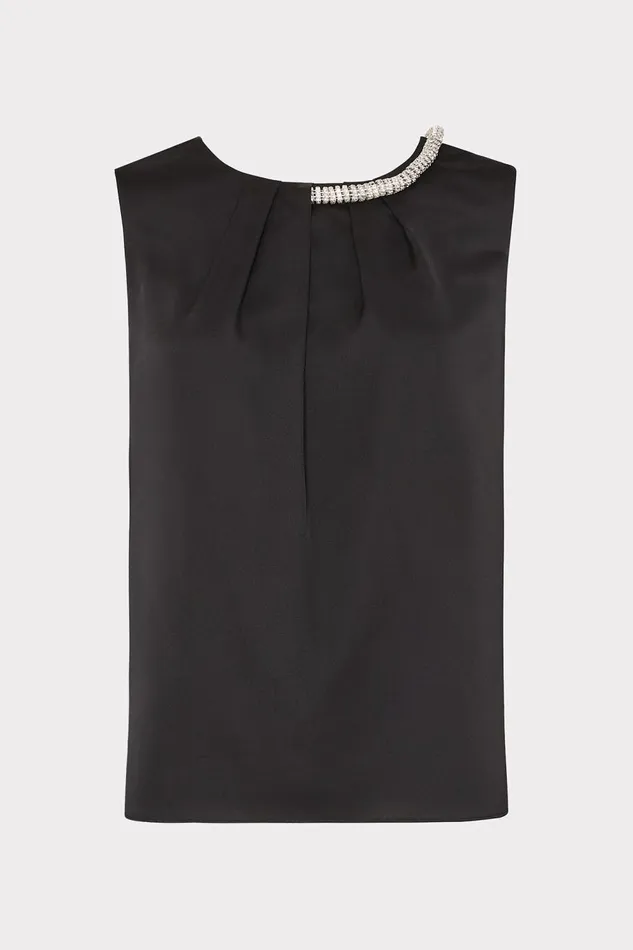 Women Tops Milly Lily Satin Crystal Embellished Top Black