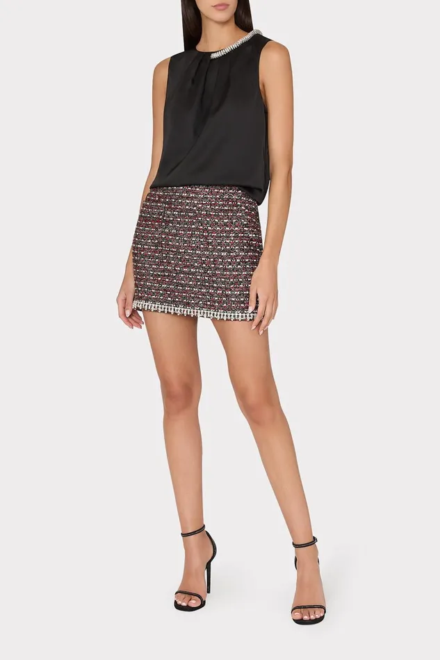 Women Tops Milly Lily Satin Crystal Embellished Top Black Women Tops Milly Lily Satin Crystal Embellished Top Black
