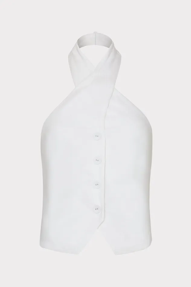 Women Tops Milly Solid Linen Halter Top White