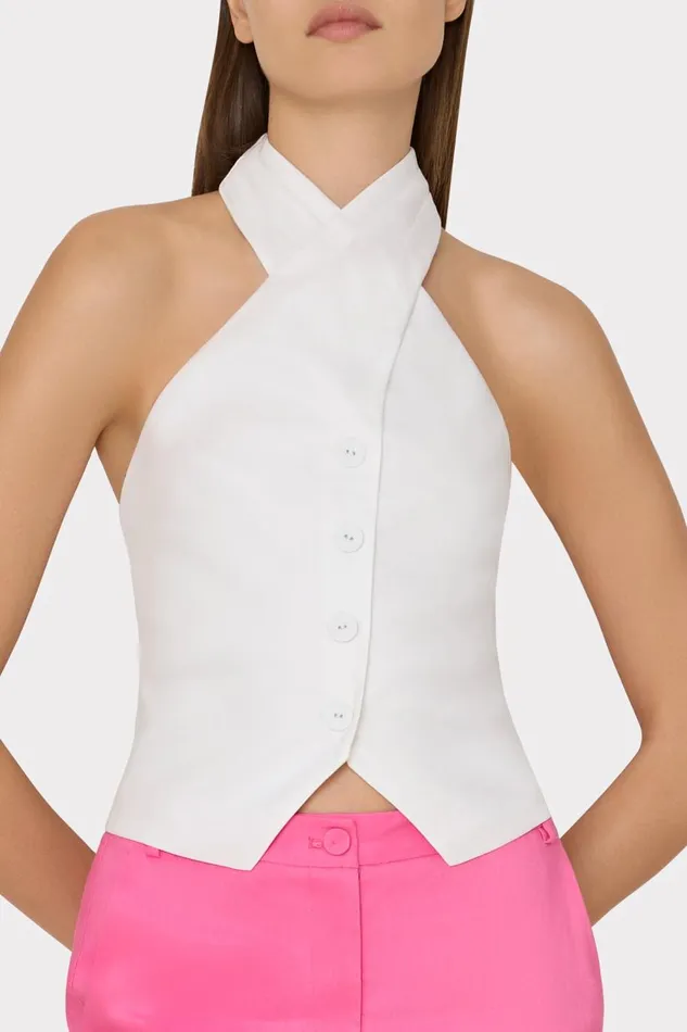 Women Tops Milly Solid Linen Halter Top White
