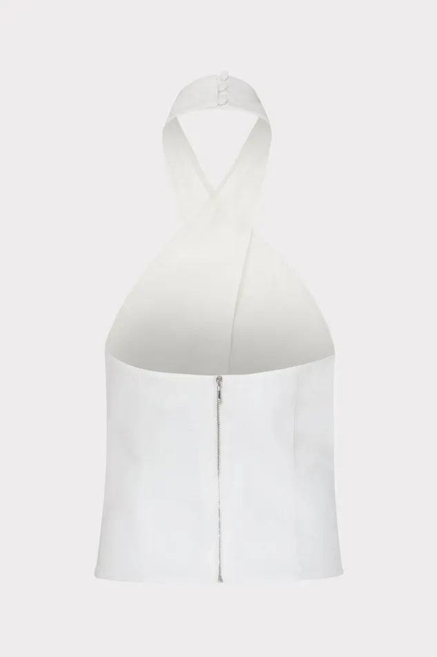Women Tops Milly Solid Linen Halter Top White
