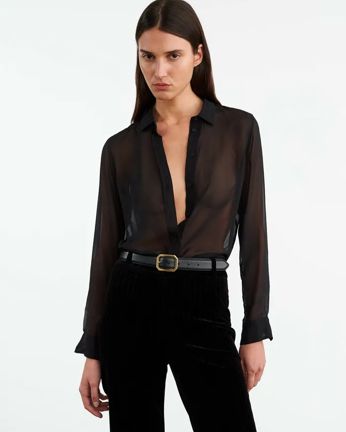 Women Tops Nili Lotan GAIA SILK SHIRT Black