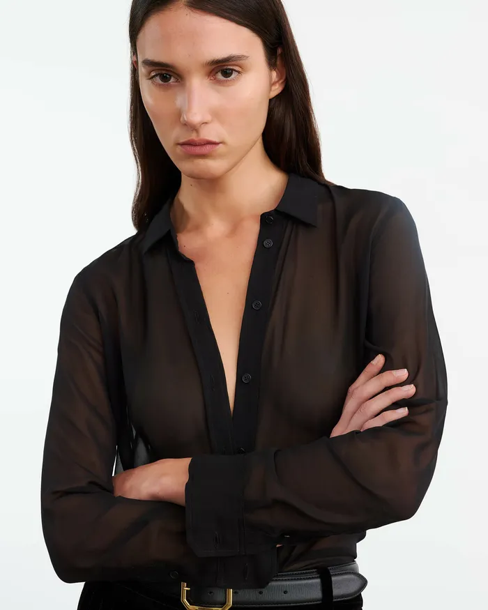 Women Tops Nili Lotan GAIA SILK SHIRT Black