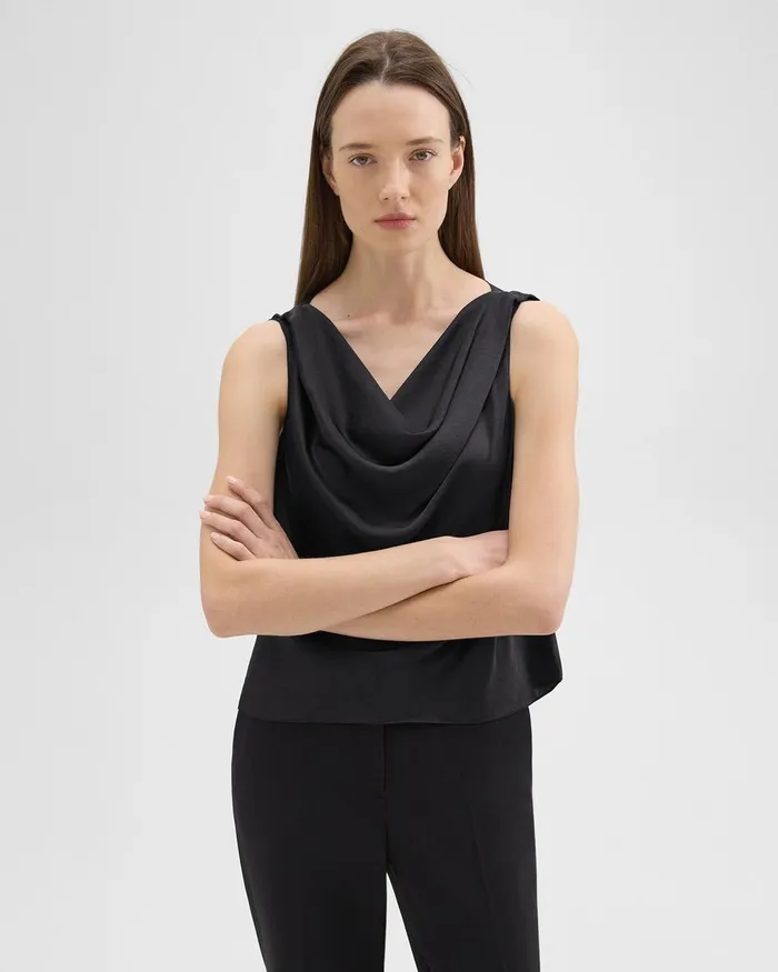 Women Tops Theory Cowl Neck Top In Crushed Satin Black