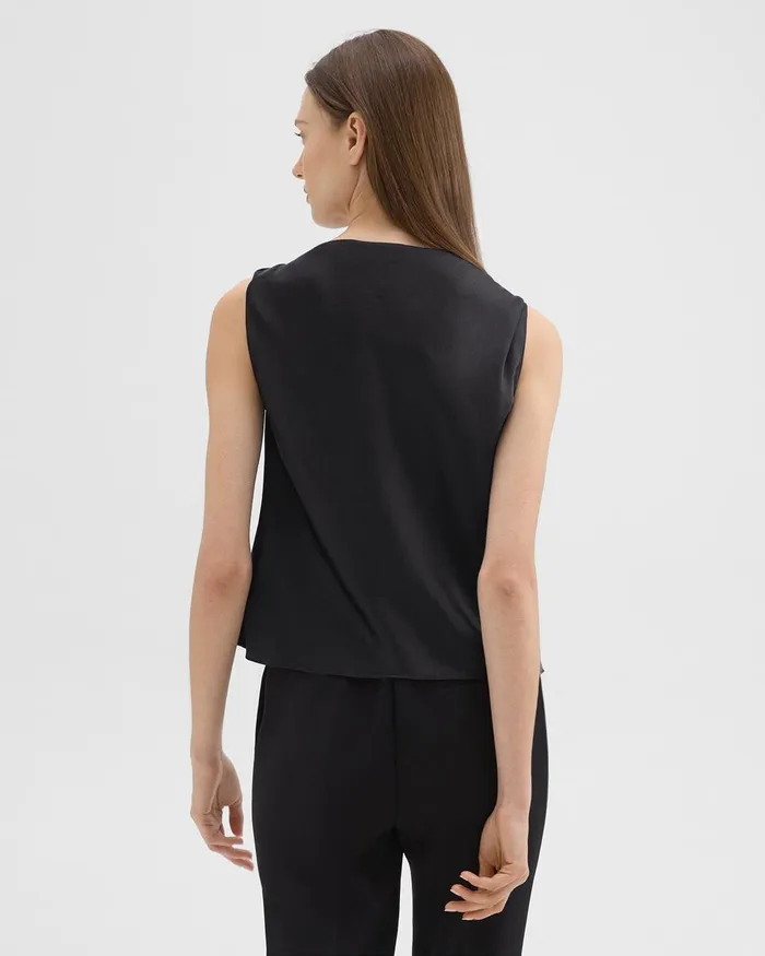 Women Tops Theory Cowl Neck Top In Crushed Satin Black